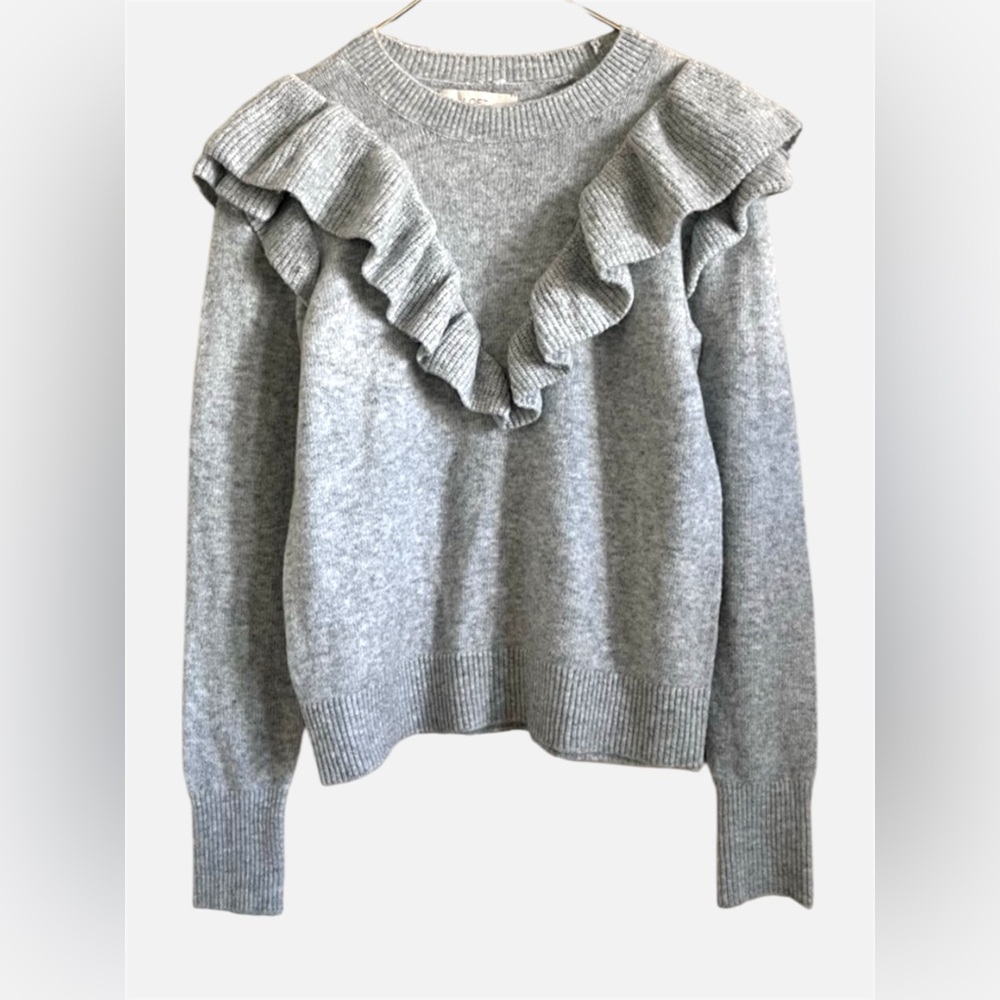 LOFT Gray Ruffle Knit Sweater S Boho Chic Modern Minimalist